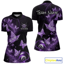 Load image into Gallery viewer, Custom Purple Butterfly Galaxy 8 Ball Billiard Shirt for Women Billiard Team Jersey Billiard League NNT192