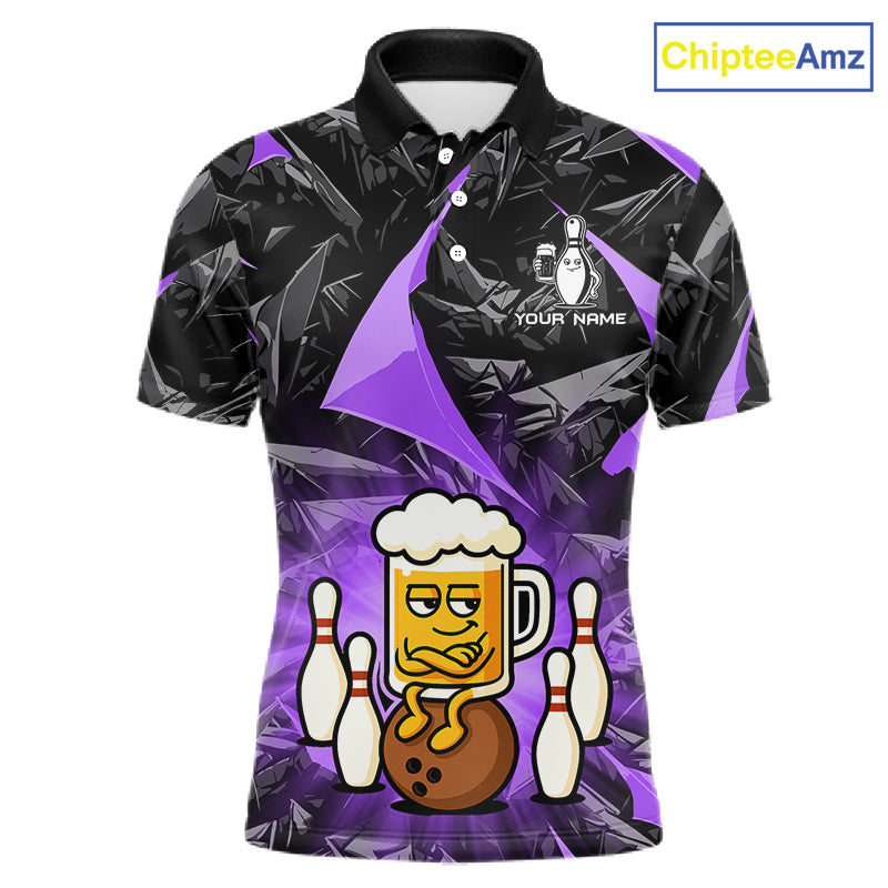 Custom Purple Funny Beer Bowling Jersey for Men Bowling Team Shirts Polo & 1/4 Zip HNT503