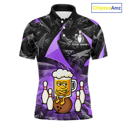 Custom Purple Funny Beer Bowling Jersey for Men Bowling Team Shirts Polo & 1/4 Zip HNT503