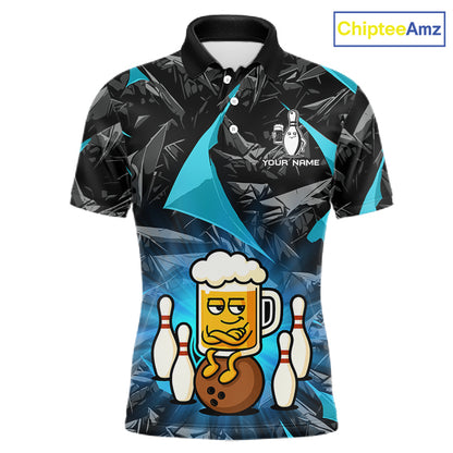 Custom Turquoise Funny Beer Bowling Jersey for Men Bowling Team Shirts Polo & 1/4 Zip HNT503
