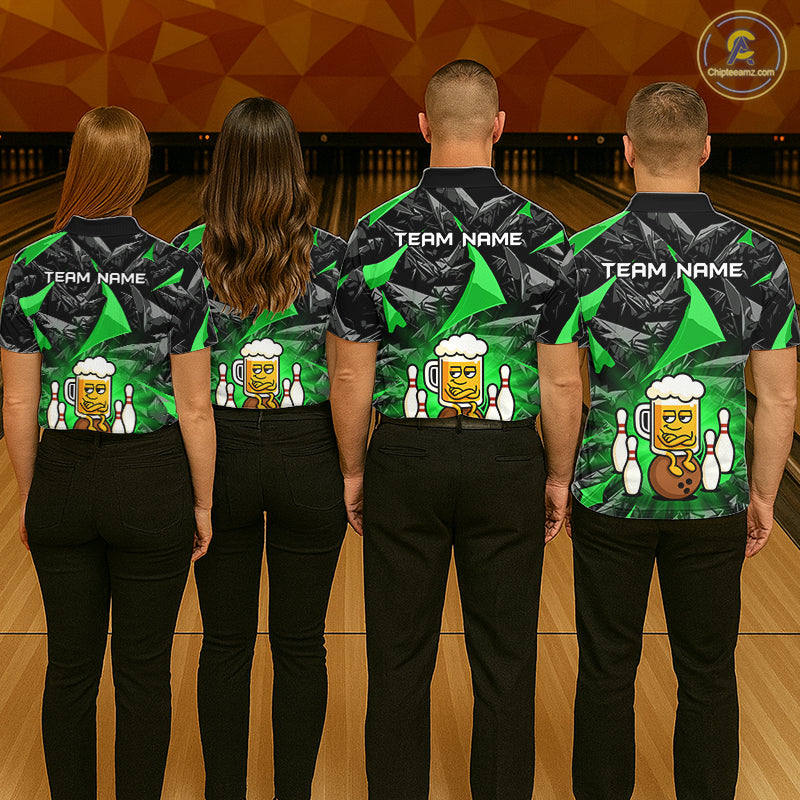 Custom Green Funny Beer Bowling Jersey for Women Bowling Team Shirts Polo & 1/4 Zip HNT503