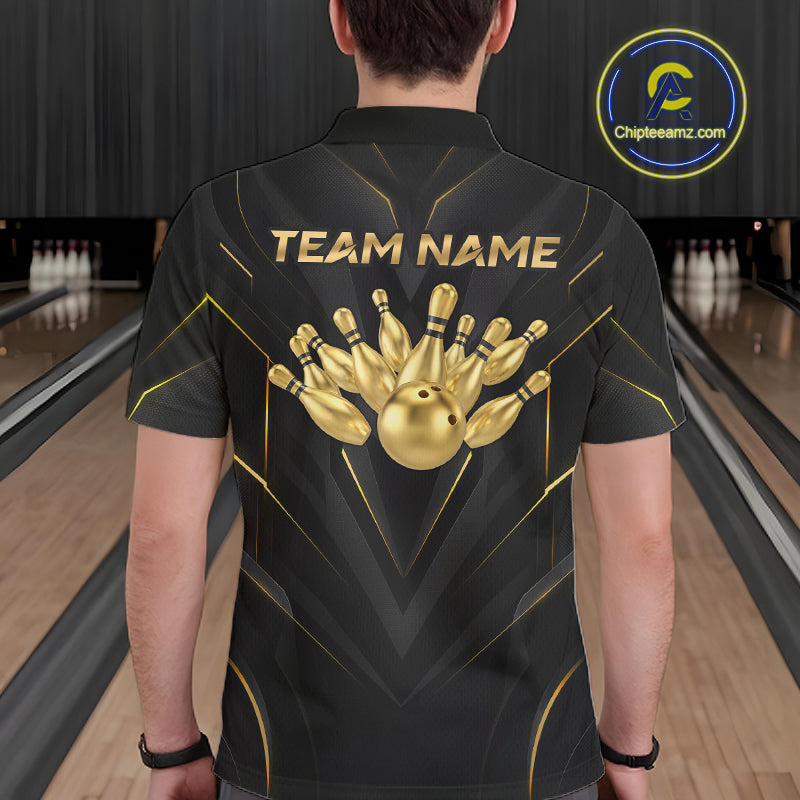 Custom Gold Bowling Jersey for Men Bowling Team Shirts Bowling League Polo & 1/4 Zip HNT504