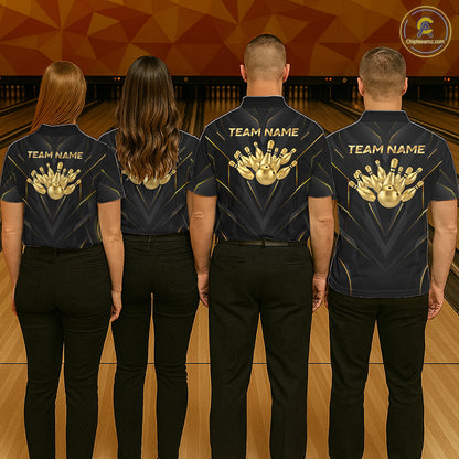 Custom Gold Bowling Jersey for Men Bowling Team Shirts Bowling League Polo & 1/4 Zip HNT504