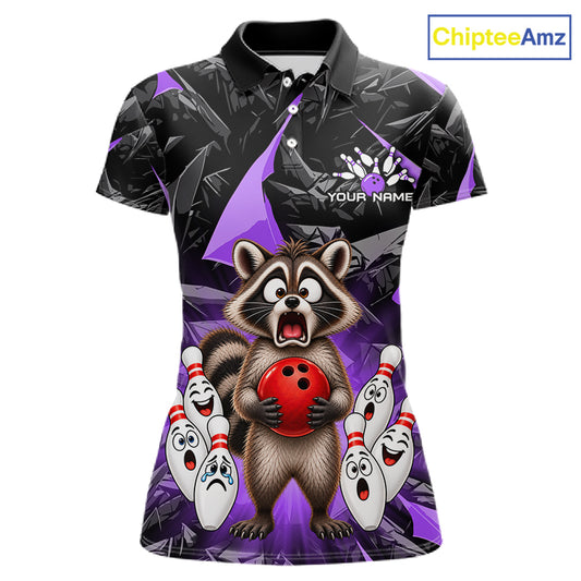 Custom Purple Funny Raccoon Bowling Team Shirts Bowling Jersey for Women Polo & 1/4 Zip HNT138