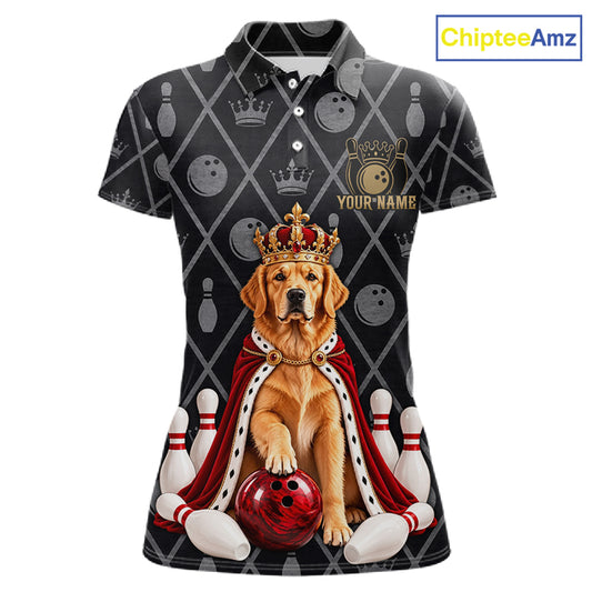 Custom Funny King Golden Retriever Bowling Jersey for Women Polo & 1/4 Zip Bowling Team Shirt HNT584