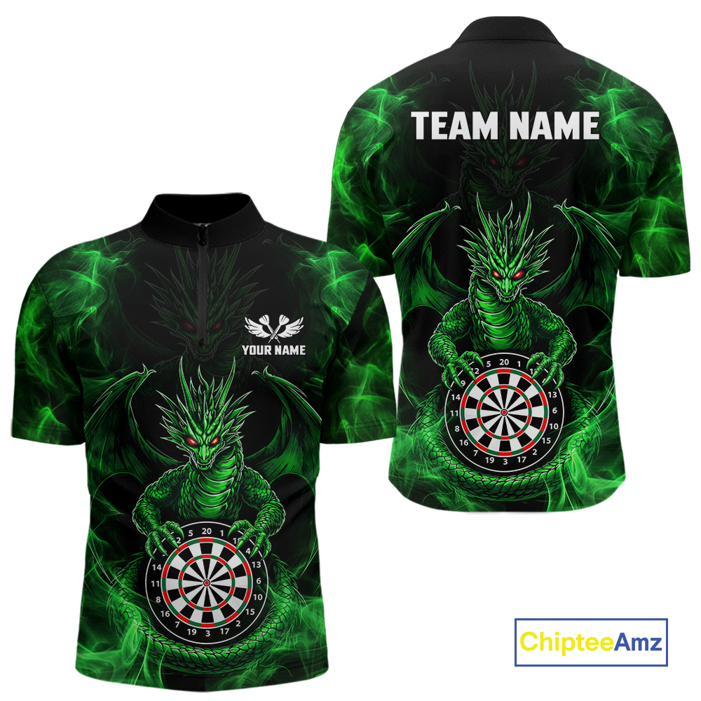 Custom Green Dragon Darts Board Dart Shirts For Men Darts Team Jerseys Polo & 1/4 Zip NNT121