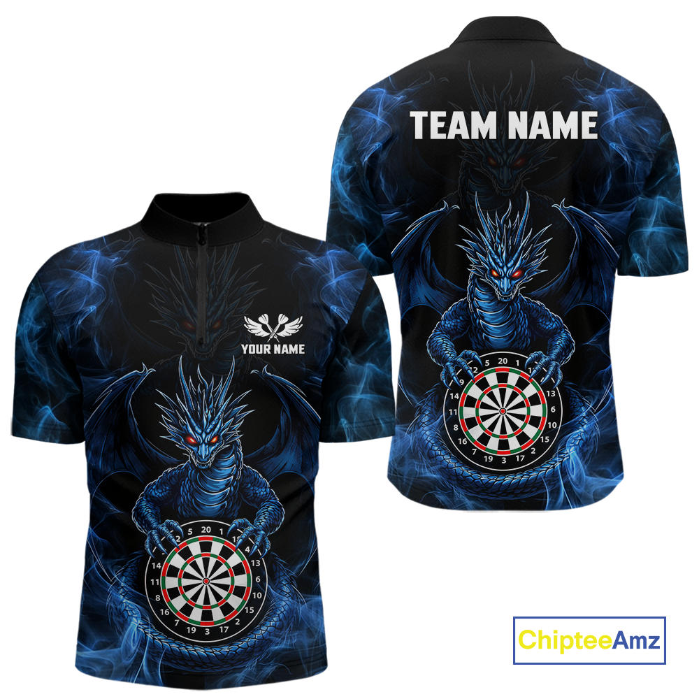 Custom Blue Dragon Darts Board Dart Shirts For Men Darts Team Jerseys Polo & 1/4 Zip NNT121
