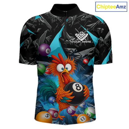Custom Turquoise Funny Chicken 8 Ball & 9 Ball Billiard Shirt for Men Billiard Team Jerseys NNT190