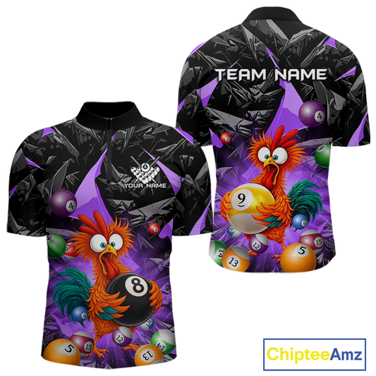 Custom Purple Funny Chicken 8 Ball & 9 Ball Billiard Shirt for Men Billiard Team Jerseys NNT190
