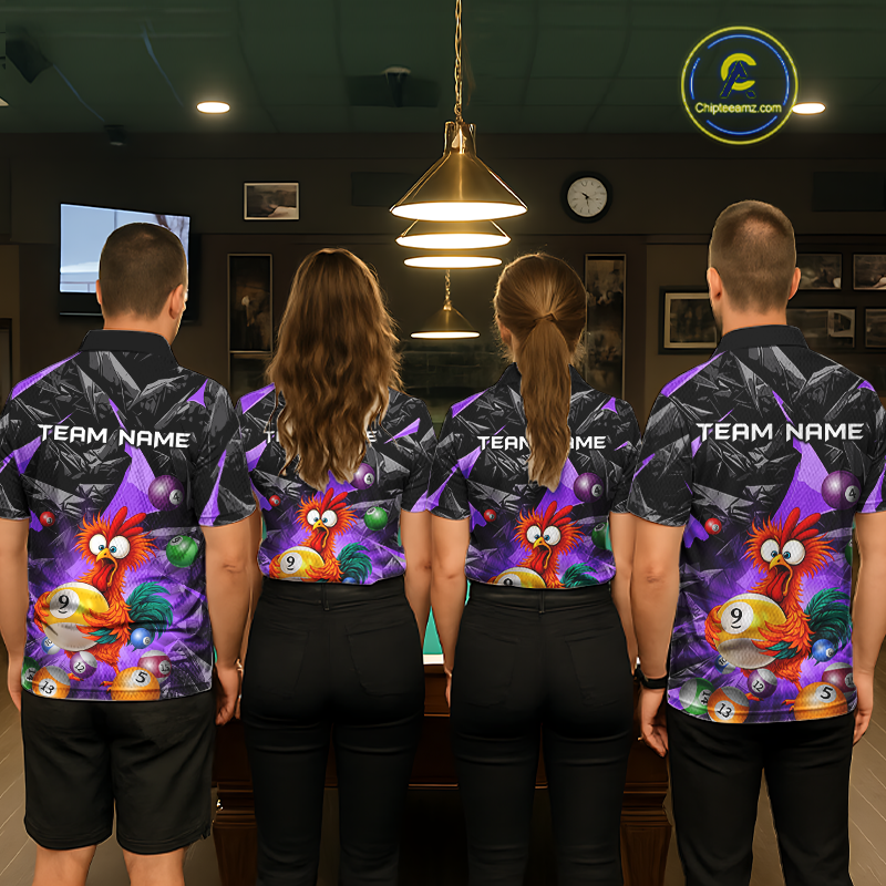 Custom Purple Funny Chicken 8 Ball & 9 Ball Billiard Shirt for Men Billiard Team Jerseys NNT190
