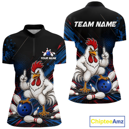 Custom Funny Chicken Bowling Jersey for Women Chicken Bowling Team Shirts Polo & 1/4 Zip HNT508