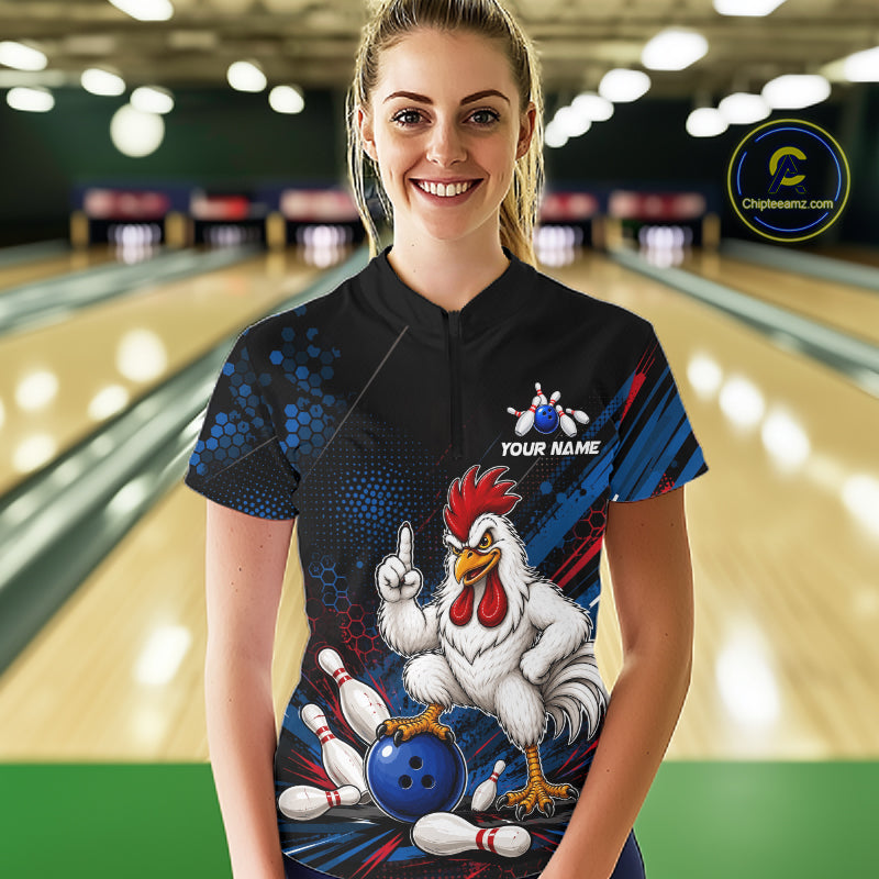 Custom Funny Chicken Bowling Jersey for Women Chicken Bowling Team Shirts Polo & 1/4 Zip HNT508