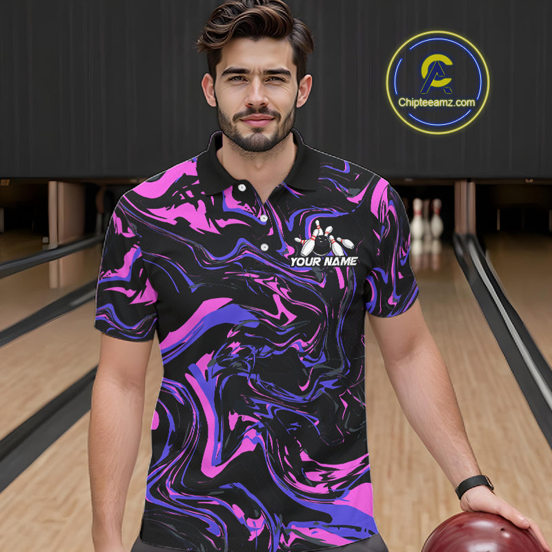 Custom Purple And Pink Drunk Bowling Balls And Pins Funny Beer Bowling Team Shirts For Men HNT656
