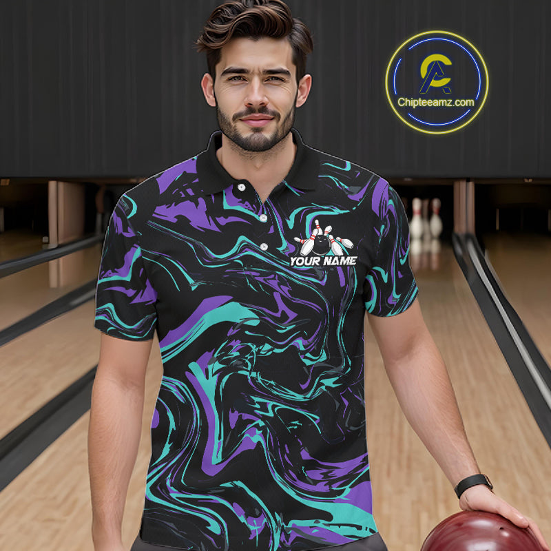 Custom Purple And Teal Drunk Bowling Balls And Pins Funny Beer Bowling Team Shirts For Men HNT656