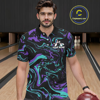 Custom Purple And Teal Drunk Bowling Balls And Pins Funny Beer Bowling Team Shirts For Men HNT656