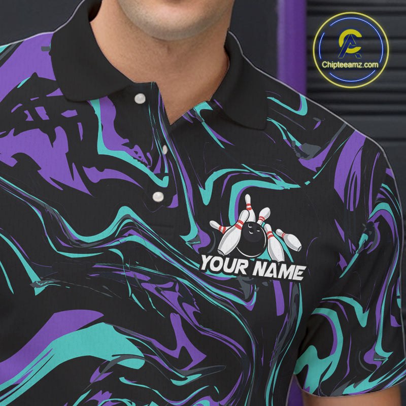 Custom Purple And Teal Drunk Bowling Balls And Pins Funny Beer Bowling Team Shirts For Men HNT656