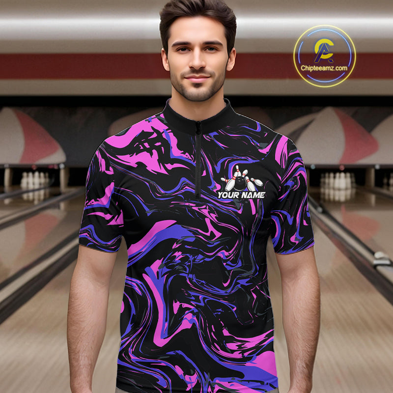 Custom Purple And Pink Drunk Bowling Balls And Pins Funny Beer Bowling Team Shirts For Men HNT656