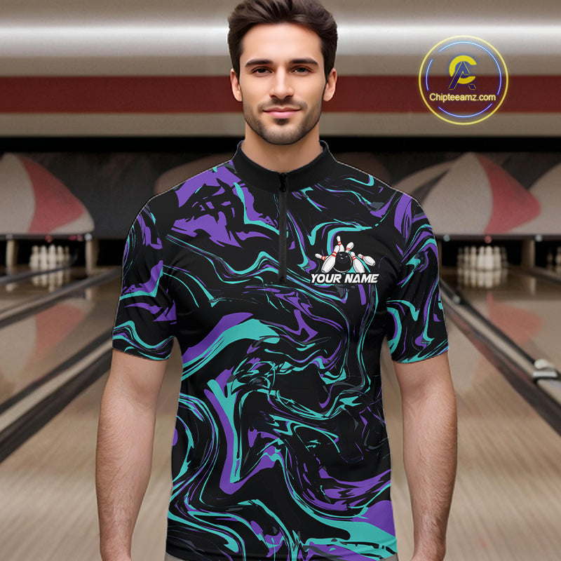 Custom Purple And Teal Drunk Bowling Balls And Pins Funny Beer Bowling Team Shirts For Men HNT656
