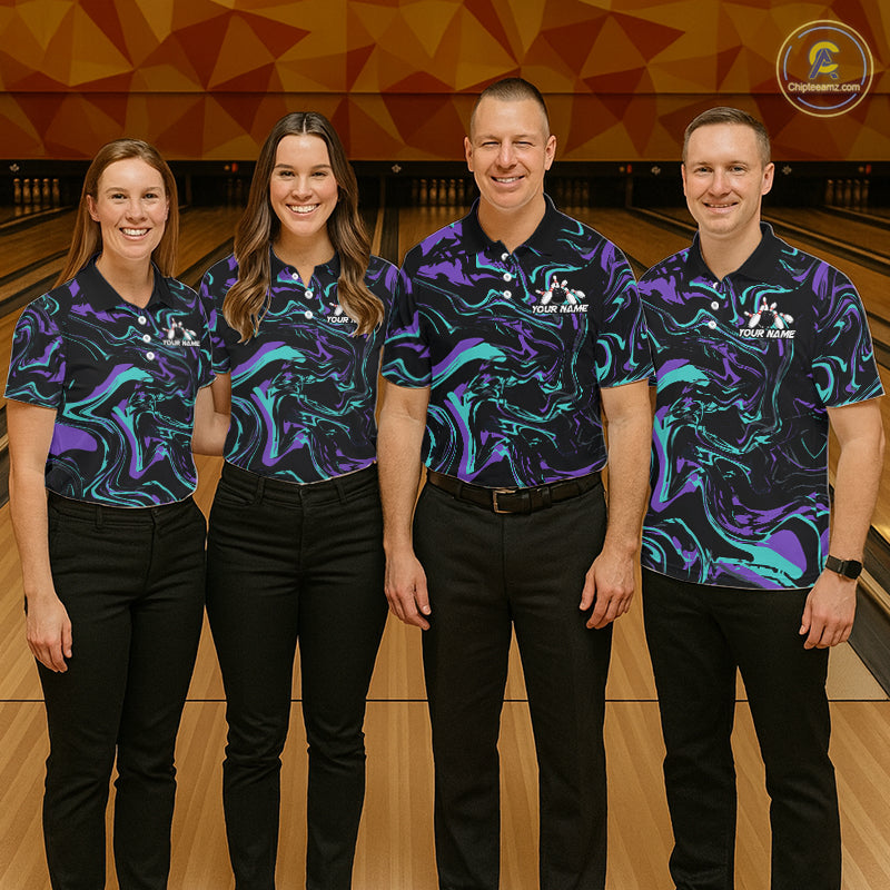 Custom Purple And Teal Drunk Bowling Balls And Pins Funny Beer Bowling Team Shirts For Men HNT656