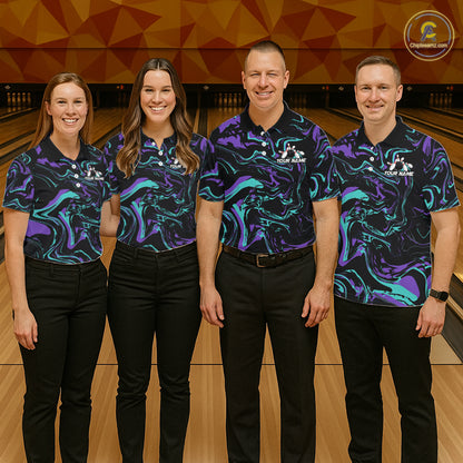 Custom Purple And Teal Drunk Bowling Balls And Pins Funny Beer Bowling Team Shirts For Men HNT656