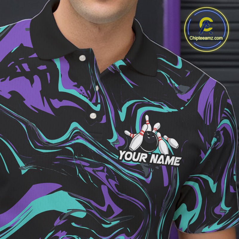 Custom Teal And Purple Funny Drunk Beer Bowling Balls And Pins Bowling Team Shirts For Men HNT660