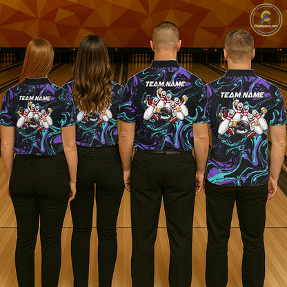 Custom Teal And Purple Funny Drunk Beer Bowling Balls And Pins Bowling Team Shirts For Men HNT660