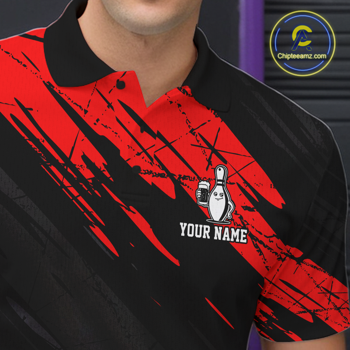Custom Red Funny Bowling Tournament Jersey for Men Bowling Team Shirts Polo & 1/4 Zip HNT178