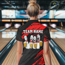 Load image into Gallery viewer, Custom Red Funny Bowling Tournament Jersey for Women Bowling Team Shirts Polo &amp; 1/4 Zip HNT178