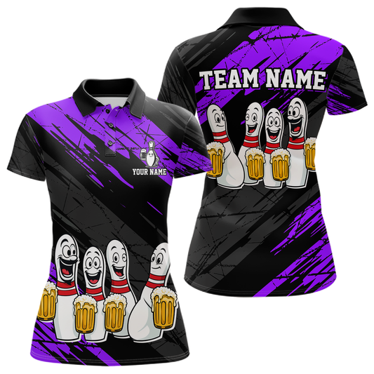 Custom Purple Funny Bowling Tournament Jersey for Women Bowling Team Shirts Polo & 1/4 Zip HNT178