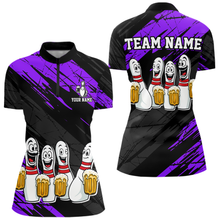 Load image into Gallery viewer, Custom Purple Funny Bowling Tournament Jersey for Women Bowling Team Shirts Polo &amp; 1/4 Zip HNT178