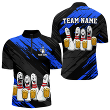 Load image into Gallery viewer, Custom Blue Funny Bowling Tournament Jersey for Men Bowling Team Shirts Polo &amp; 1/4 Zip HNT178