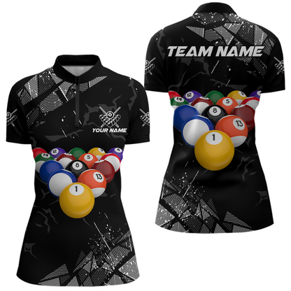 Custom Balls Billiard Shirts for Women Billiard League Billiard Team Shirts Polo & 1/4 Zip NNT104