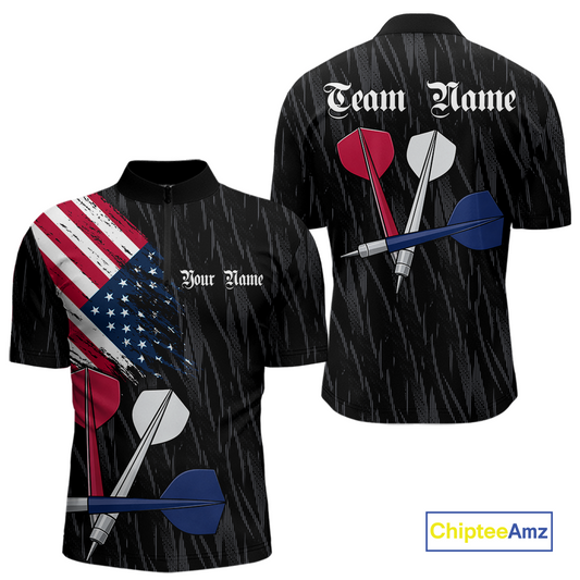 Custom American Flag Dart Shirts For Men Dart Board Shirts Polo & 1/4 Zip Dart Jersey Team NNT126