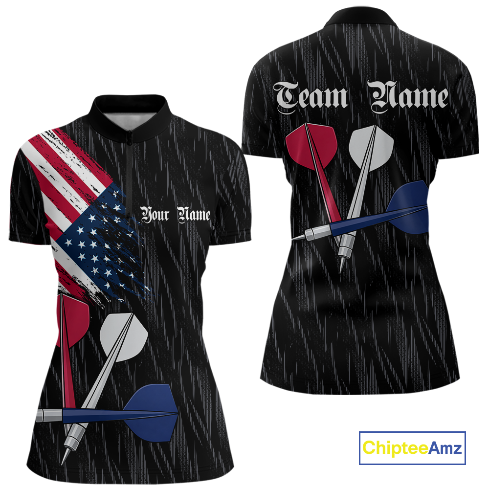 Custom American Flag Dart Shirts For Women Dart Board Shirts Polo & 1/4 Zip Dart Jersey Team NNT126
