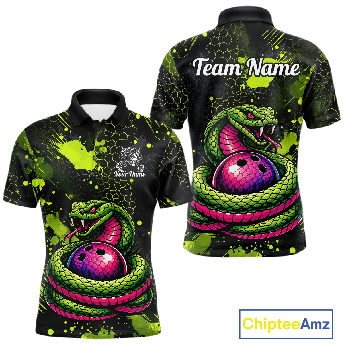 Green Cobra Snake Bowling Team Shirts Custom Name Bowling Jersey for Men Polo & 1/4 Zip HNT546