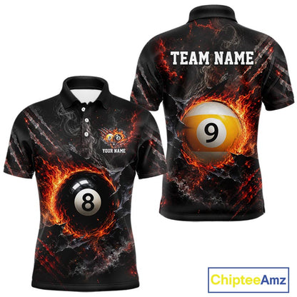 Cracked Flame 8 Ball and 9 Ball Billiard Shirts for Men Billiard Team Jerseys Billiard League NNT297