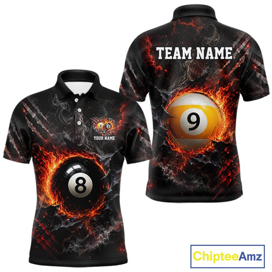 Cracked Flame 8 Ball and 9 Ball Billiard Shirts for Men Billiard Team Jerseys Billiard League NNT297