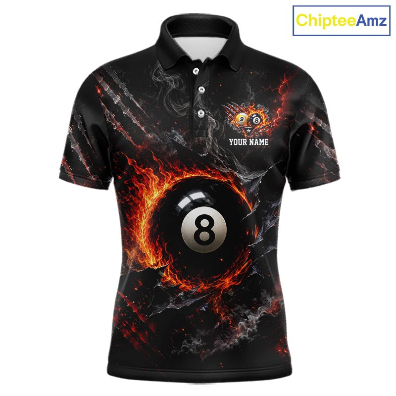 Cracked Flame 8 Ball and 9 Ball Billiard Shirts for Men Billiard Team Jerseys Billiard League NNT297