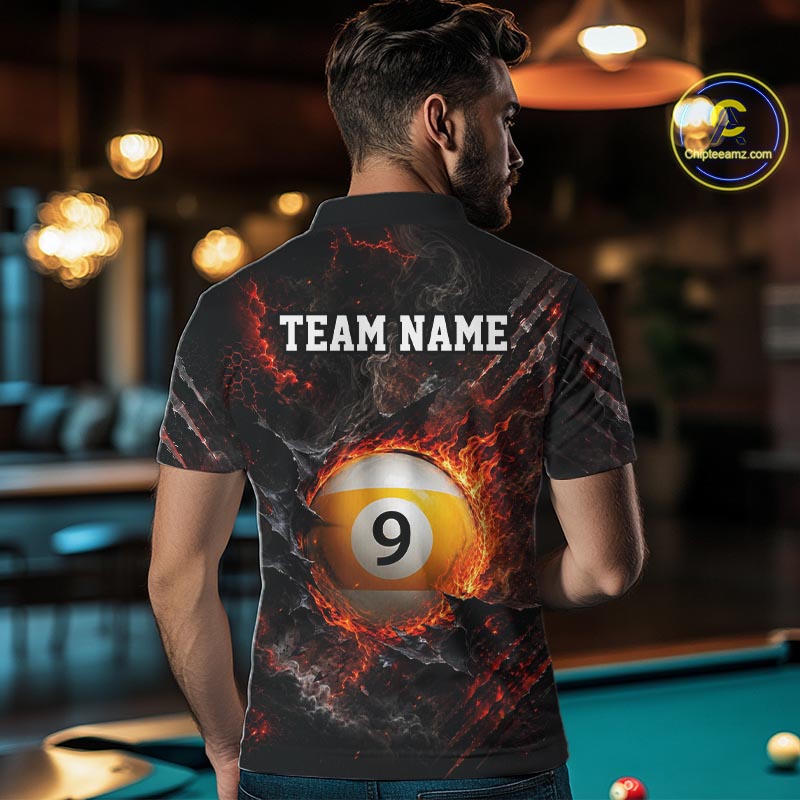 Cracked Flame 8 Ball and 9 Ball Billiard Shirts for Men Billiard Team Jerseys Billiard League NNT297