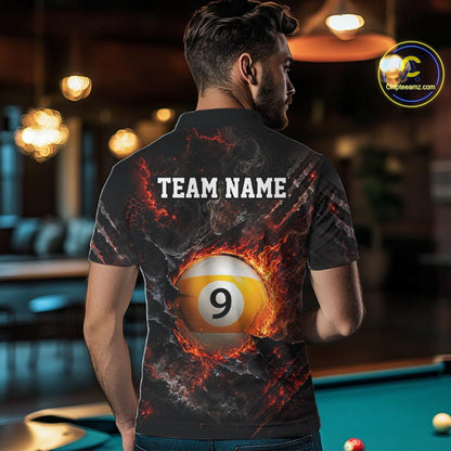 Cracked Flame 8 Ball and 9 Ball Billiard Shirts for Men Billiard Team Jerseys Billiard League NNT297