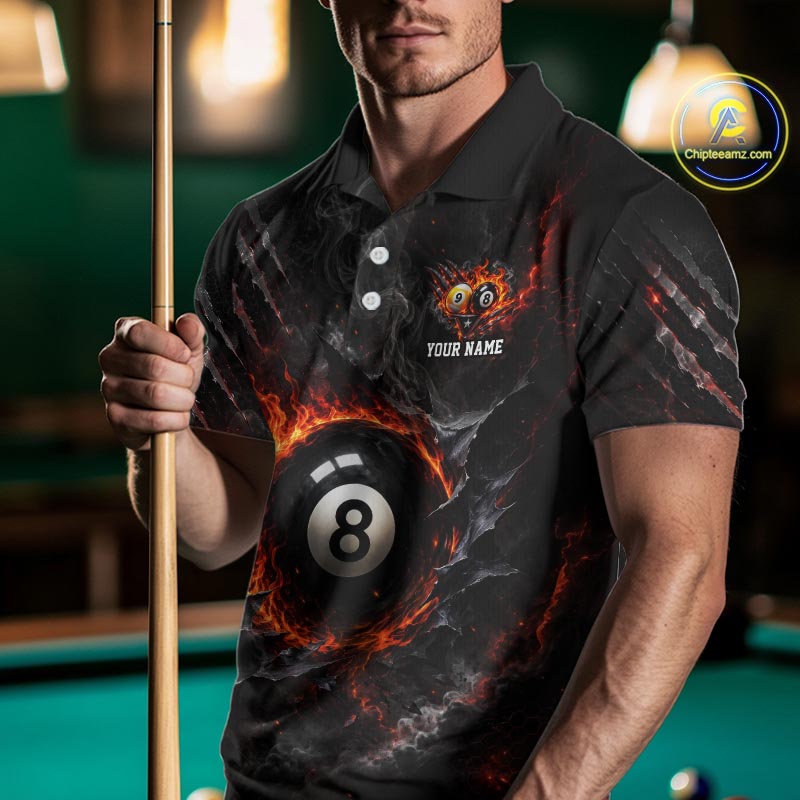 Cracked Flame 8 Ball and 9 Ball Billiard Shirts for Men Billiard Team Jerseys Billiard League NNT297