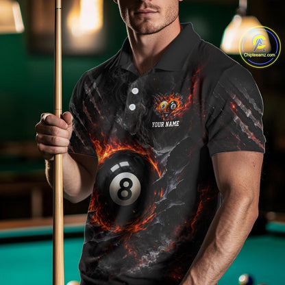 Cracked Flame 8 Ball and 9 Ball Billiard Shirts for Men Billiard Team Jerseys Billiard League NNT297