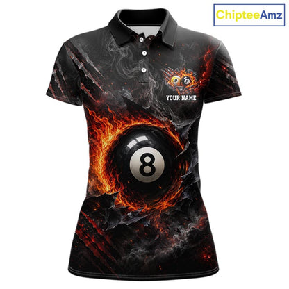 Cracked Flame 8 Ball and 9 Ball Billiard Shirts for Women Billiard Team Jerseys Billiard League NNT297