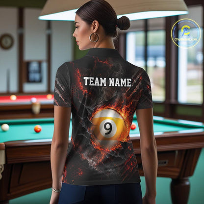 Cracked Flame 8 Ball and 9 Ball Billiard Shirts for Women Billiard Team Jerseys Billiard League NNT297