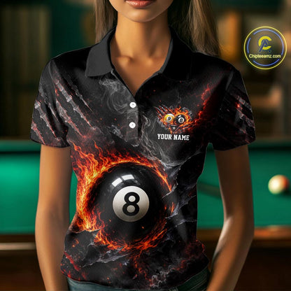 Cracked Flame 8 Ball and 9 Ball Billiard Shirts for Women Billiard Team Jerseys Billiard League NNT297