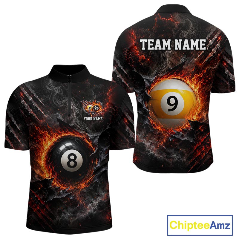 Cracked Flame 8 Ball and 9 Ball Billiard Shirts for Men Billiard Team Jerseys Billiard League NNT297