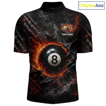 Cracked Flame 8 Ball and 9 Ball Billiard Shirts for Men Billiard Team Jerseys Billiard League NNT297