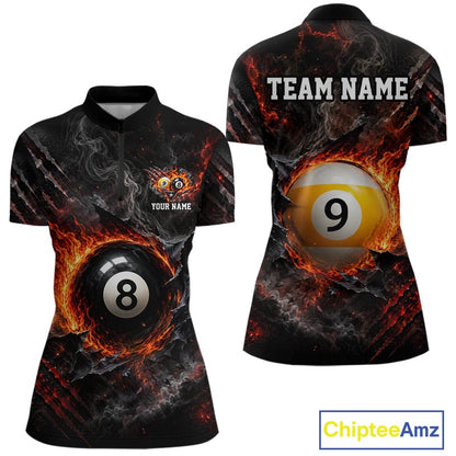 Cracked Flame 8 Ball and 9 Ball Billiard Shirts for Women Billiard Team Jerseys Billiard League NNT297