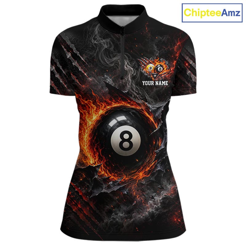 Cracked Flame 8 Ball and 9 Ball Billiard Shirts for Women Billiard Team Jerseys Billiard League NNT297