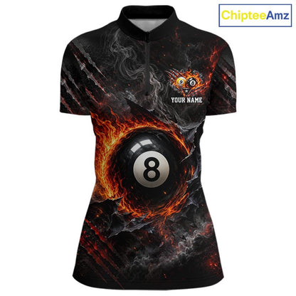 Cracked Flame 8 Ball and 9 Ball Billiard Shirts for Women Billiard Team Jerseys Billiard League NNT297